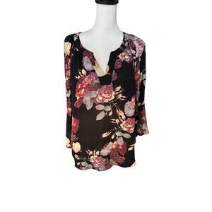 Spense Large Black Floral 3/4 Sleeve Top